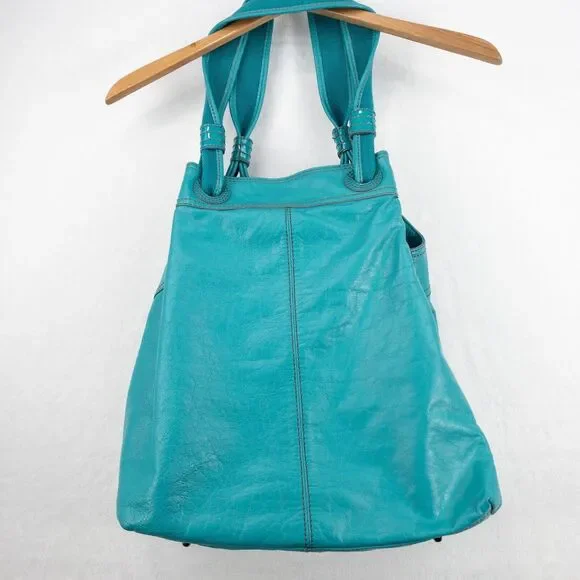 BCBG MAX AZRIA Bag Large Turquoise Bucket Hobo Satchel Tote Pockets - Picture 13 of 16